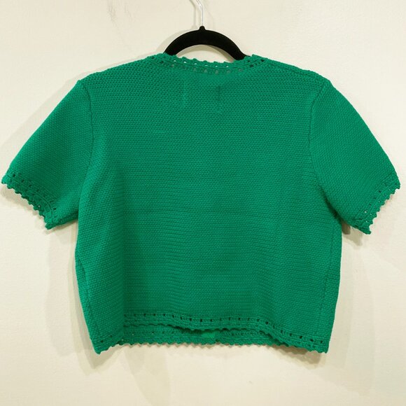 New English Factory Cotton Short Sleeve Cardigan Jade Green Large - Picture 4 of 7